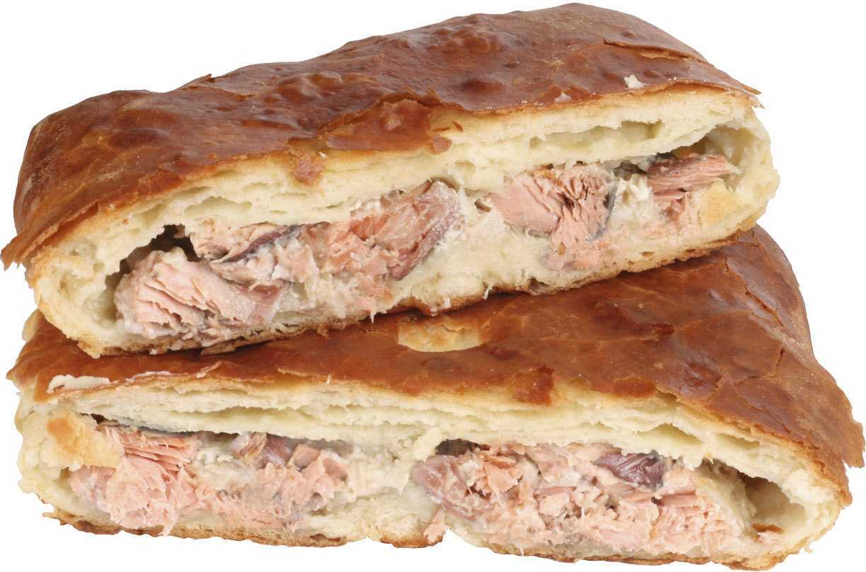 

Пирог Киты еды слоеный с рыбой и луком