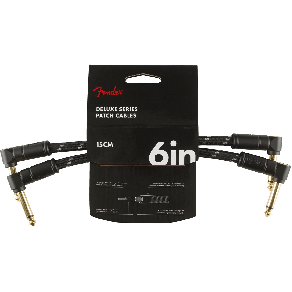 фото Комплект инструментальных кабелей fender deluxe 6` cable black tweed 2 pack