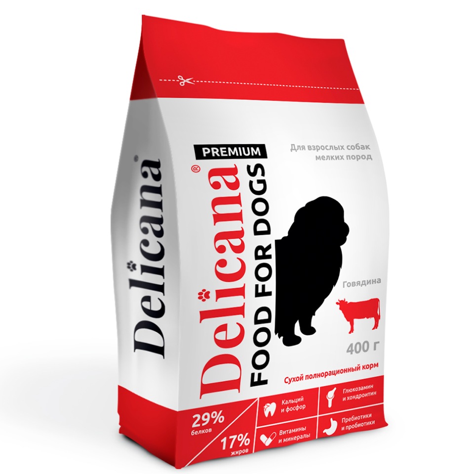 

Сухой корм для собак Delicana Premium, для мелких пород, говядина, 0,4кг