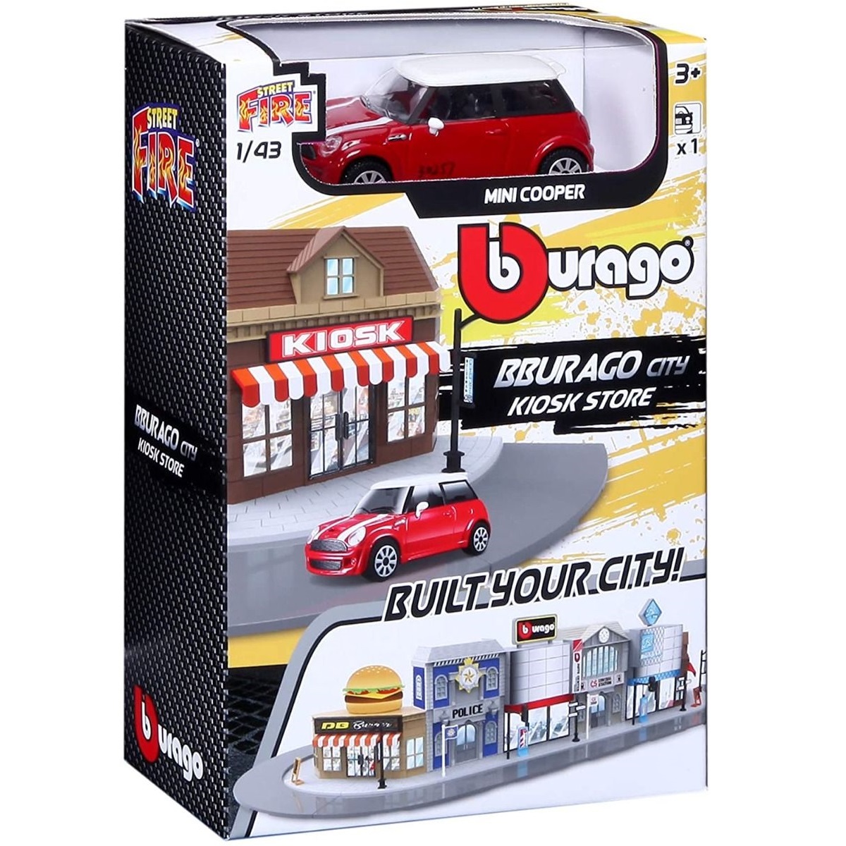 Игровой набор BBURAGO Магазин-киоск с металлической машинкой, 1:43, красный, 18-31506 игровой коврик bburago junior ferrari junior city playmat 16 85007