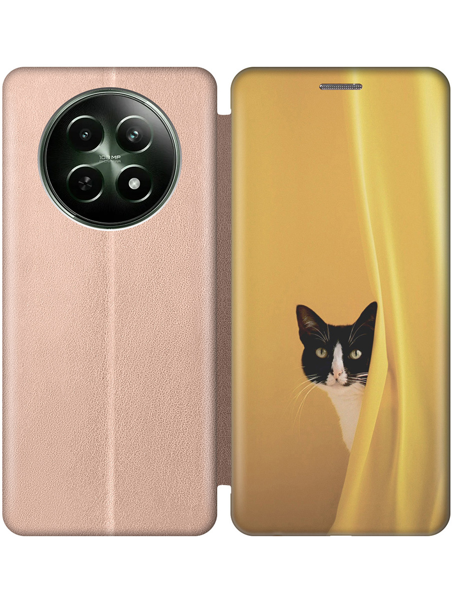 

Чехол-книжка на Realme 12 5g с принтом "Выглядывающий котик" золотой, Золотистый;белый;желтый;черный, 783982612