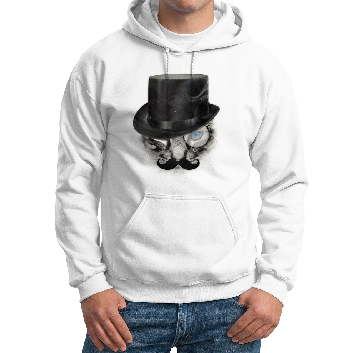 

Худи унисекс CoolPodarok Кот Монокль Шляпа белое 58 RU, Белый, 8M015640