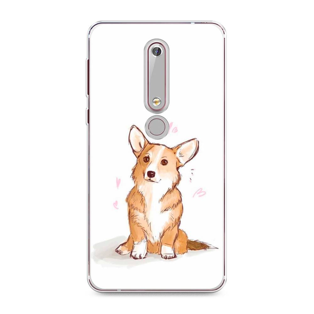 

Чехол Awog на Nokia 6 2018 / Нокиа 6 2018 "Корги любовь", Бежевый;белый, 120950-1