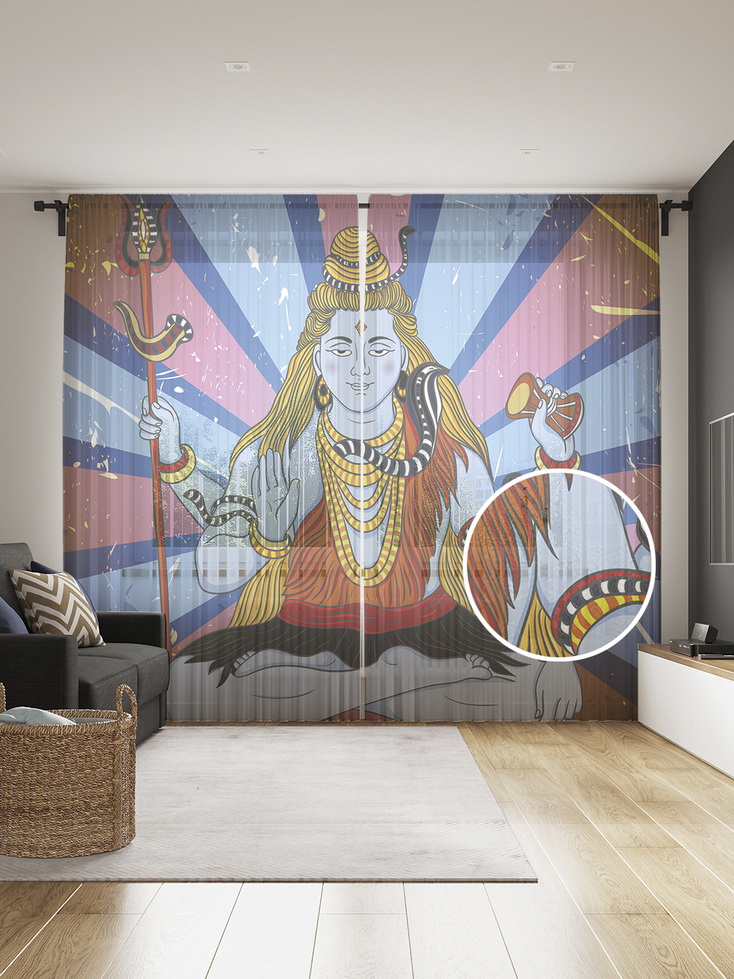 

Фототюль JoyArty "Бог Шива", 145x265см (2 полотна со шторной лентой + 50 крючков), Бог Шива