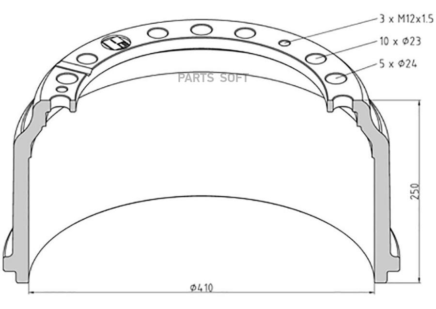 

Барабан тормозной MERITOR MBD1122 MB A3464210301 A3874210001 410x298x250x172x335
