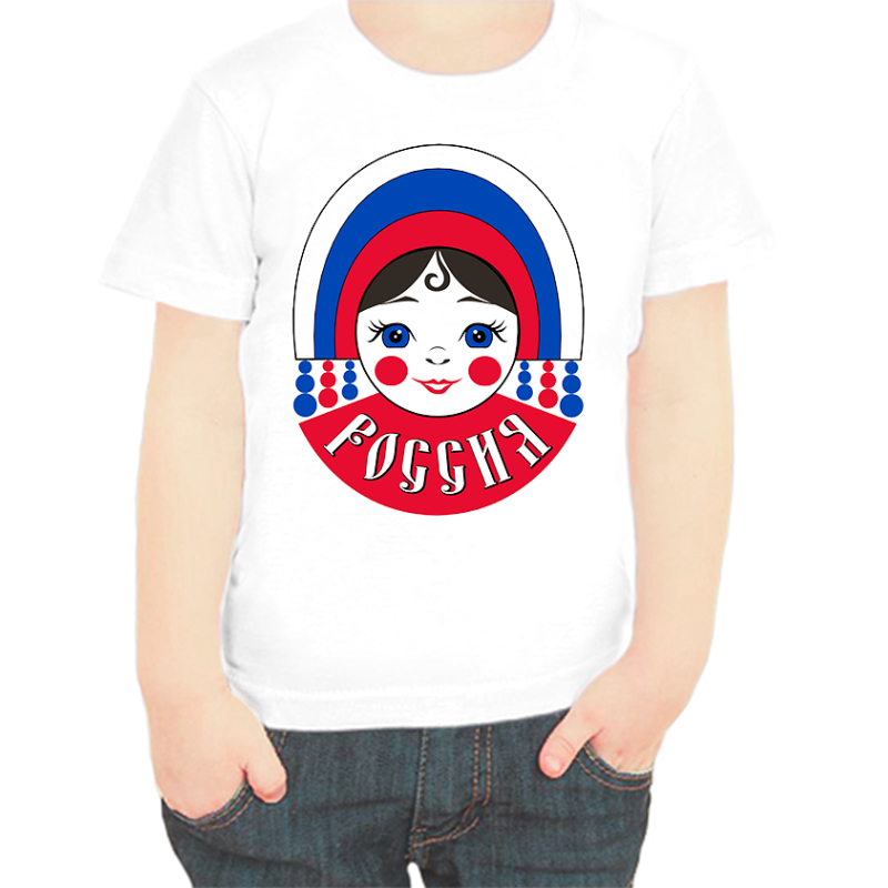 

Футболка мальчику белая 22 р-р с надписью Россия Россия, Белый, fdm_matreshka_Rossiya