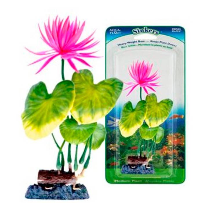 

Растение для аквариума Fauna International Red Water Lily с грузом красно-зеленое 22 см, Зеленый;розовый