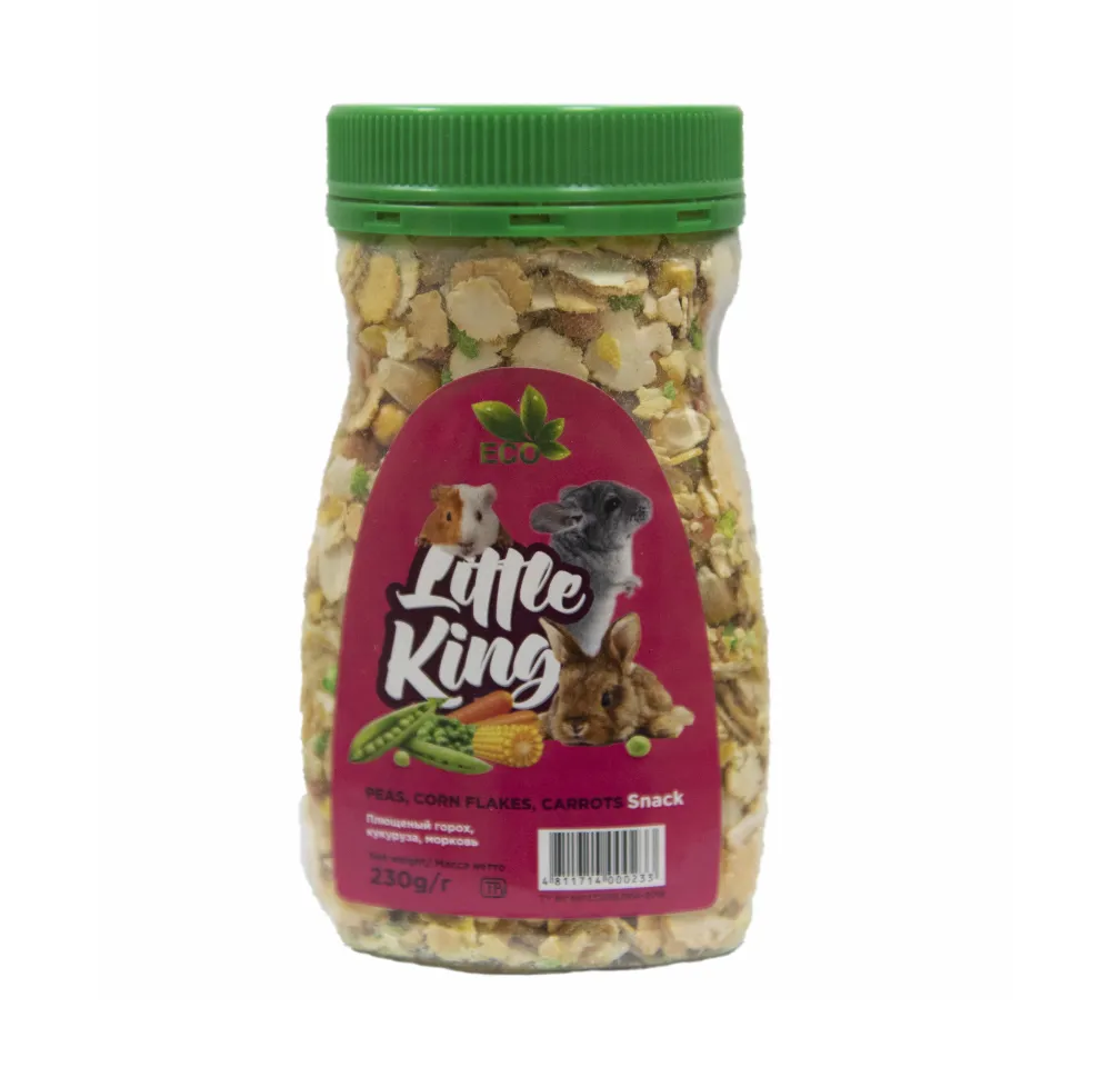 Лакомство Little King для грызунов, плющеная пшеница, ячмень, кукуруза, морковь, 230 г