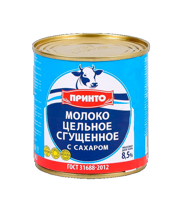 Молоко сгущённое Принто цельное, с сахаром, ГОСТ, 8,5 %, 380 г