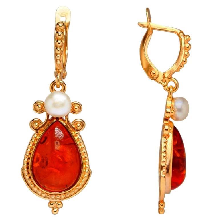 

Серьги из бижутерного сплава с жемчугом/янтарем Хорошие Вещи 3774, 3774