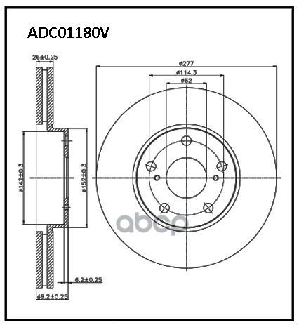 

ALLIED NIPPON ADC01180V ADC01180V диск тормозной Toyota Auris/Corolla 1.3-1.8/1.4D 12 1шт