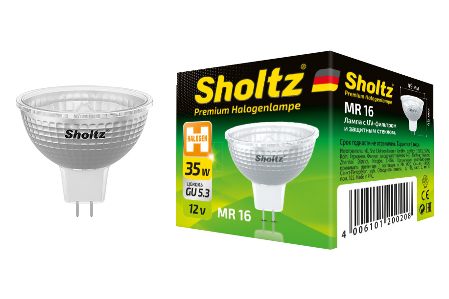 

Лампа галогенная Sholtz 35Вт 12В MR16 GU5.3 стекло DIMM, HMR2002