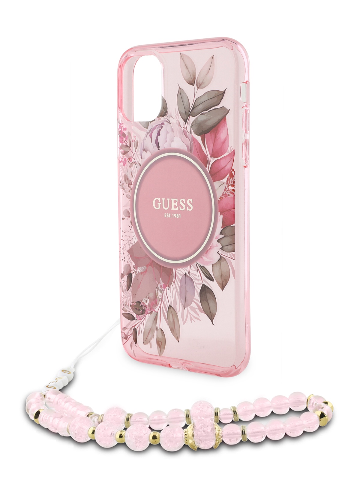

Чехол Guess для iPhone 11 с MagSafe и ремешком на руку, розовый