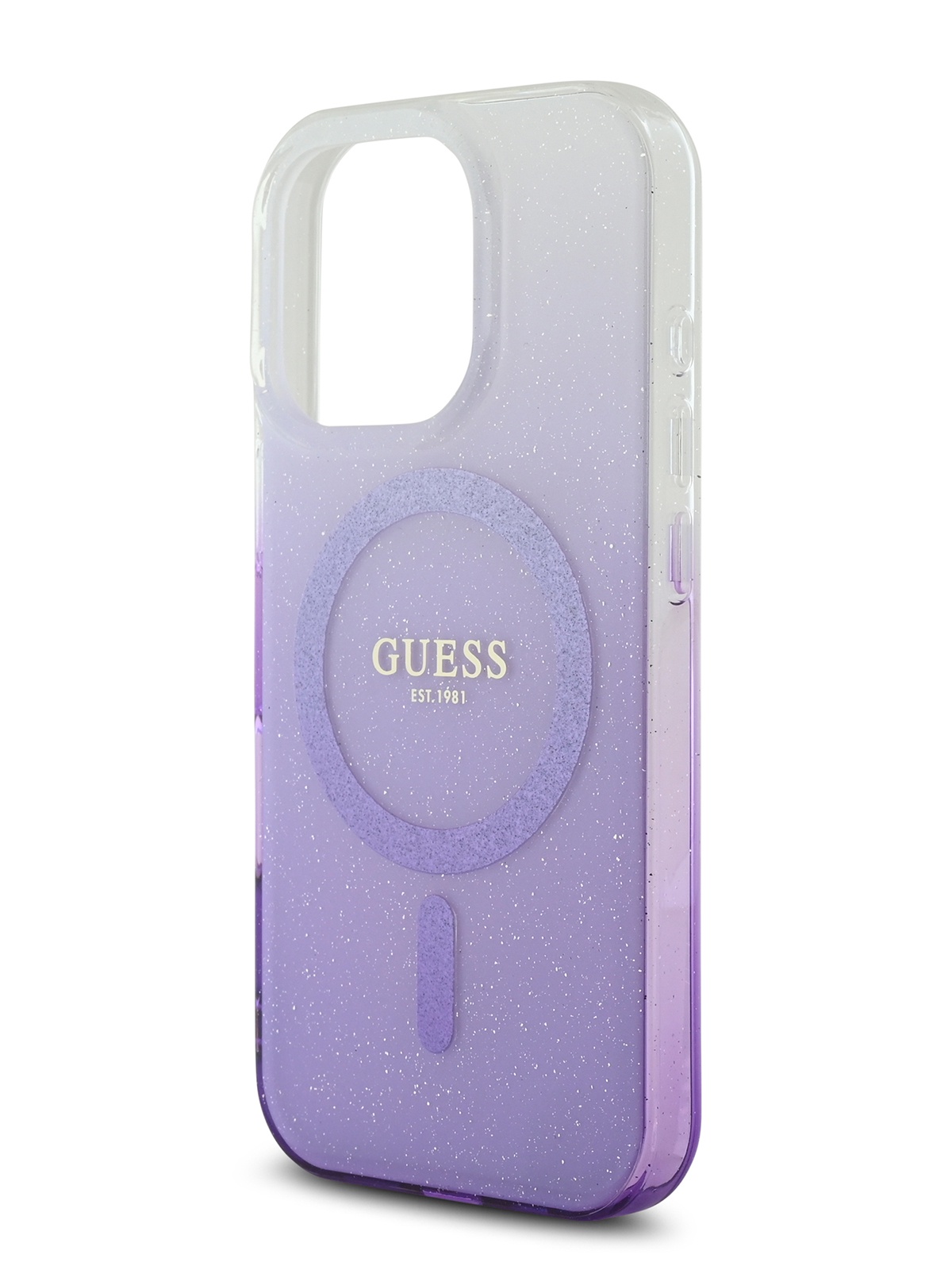 

Чехол Guess для iPhone 16 Pro MagSafe с покрытием из блесток, фиолетовый
