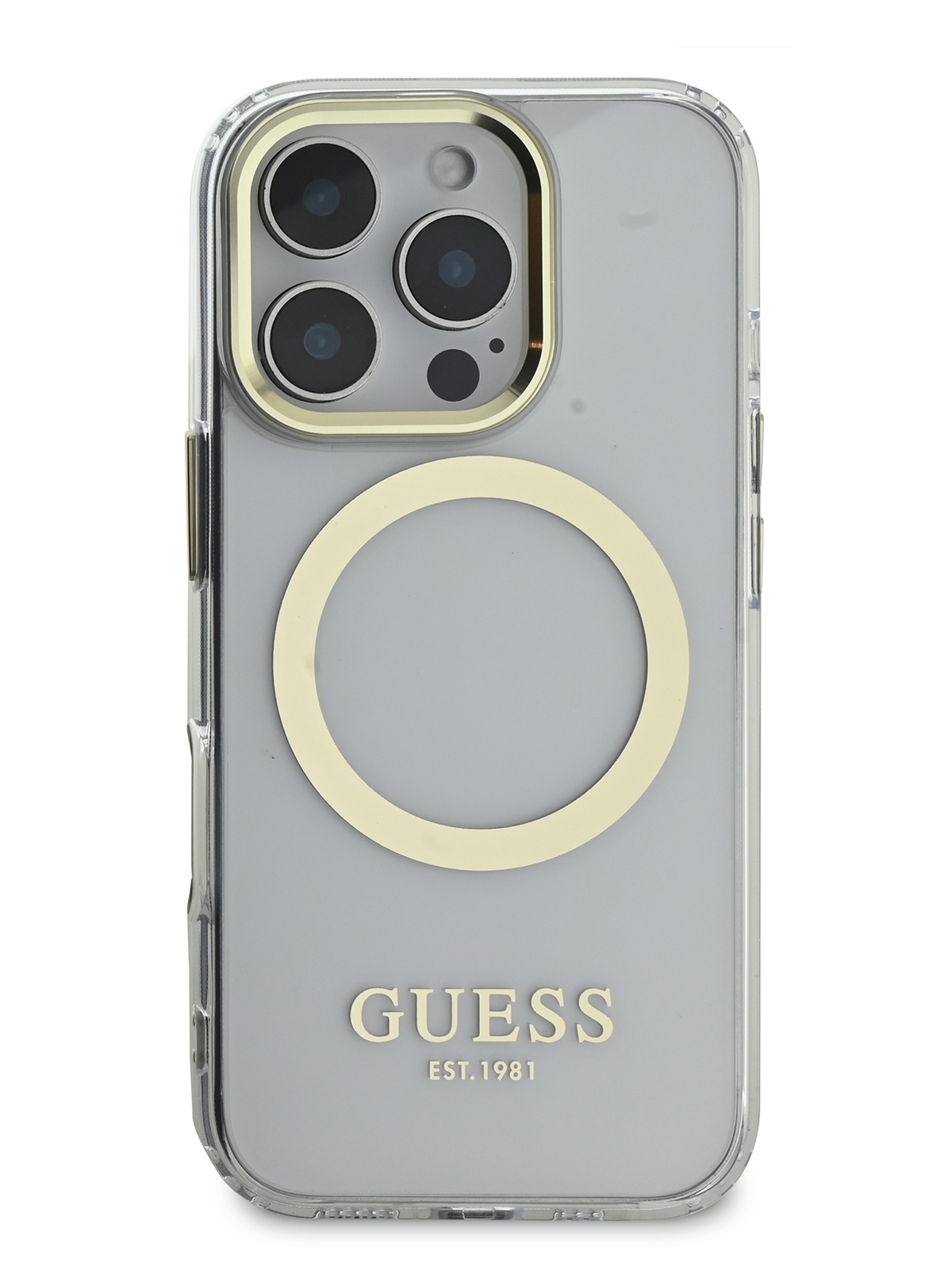 

Чехол Guess для iPhone 16 Pro с MagSafe и металлической окантовкой, прозрачный