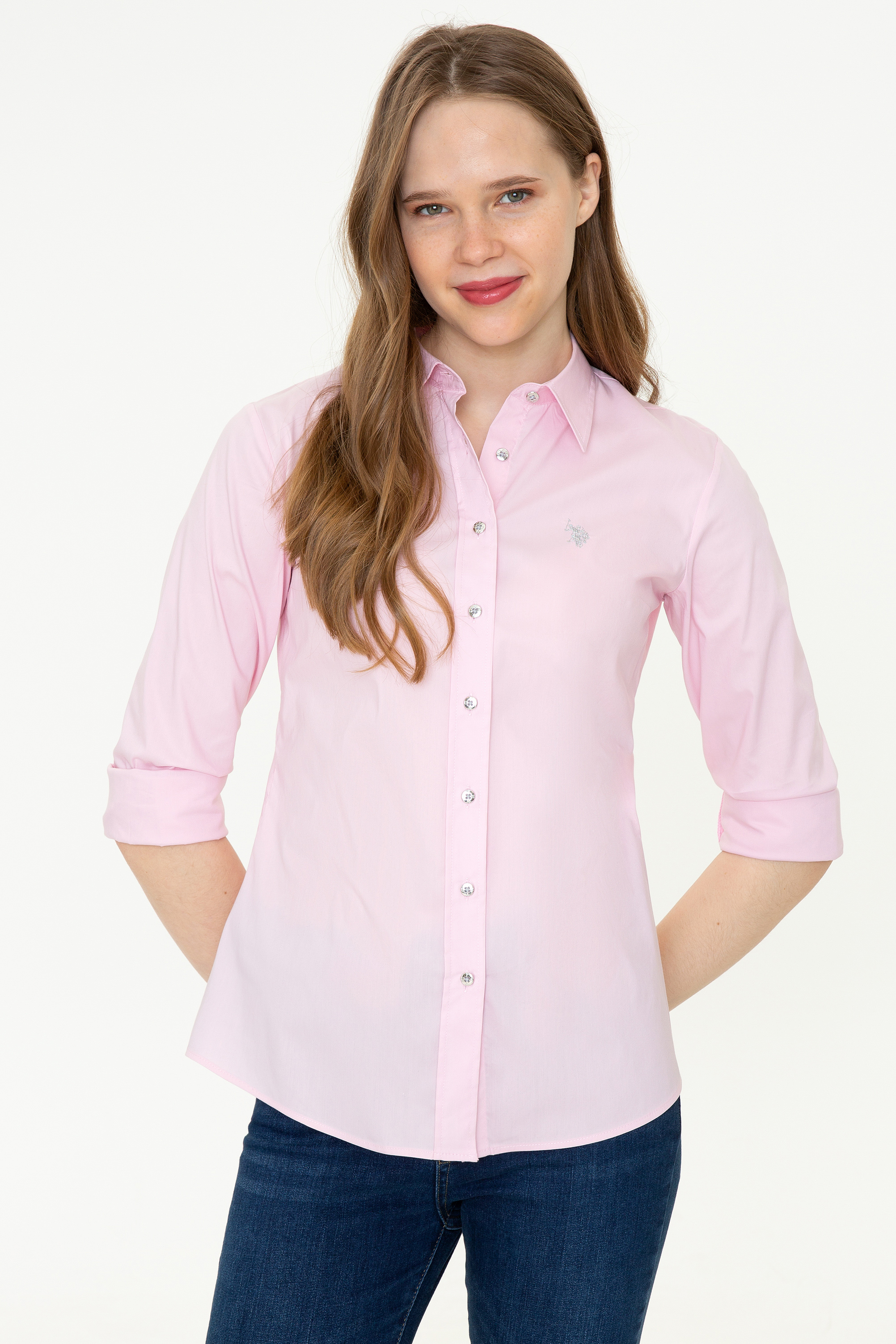 

Рубашка женская U.S. POLO Assn. G082SZ0040CEMO розовая 32, Розовый, G082SZ0040CEMO
