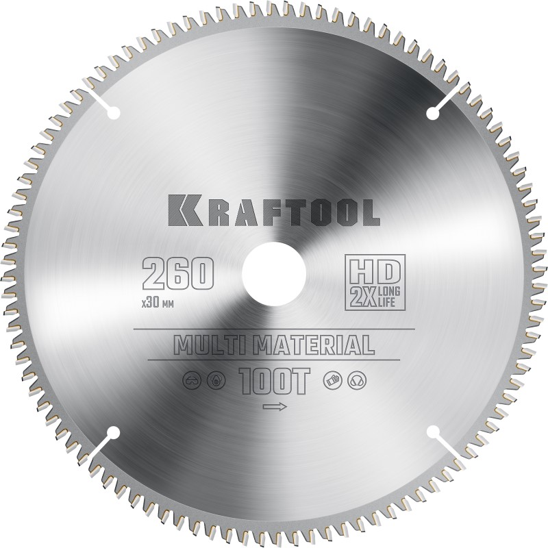 Диск пильный по алюминию KRAFTOOL Multi Material 260х30 мм 100Т, арт. 36953-260-30 диск пильный по алюминию kraftool multi material 250х30 мм 80т 36953 250 30