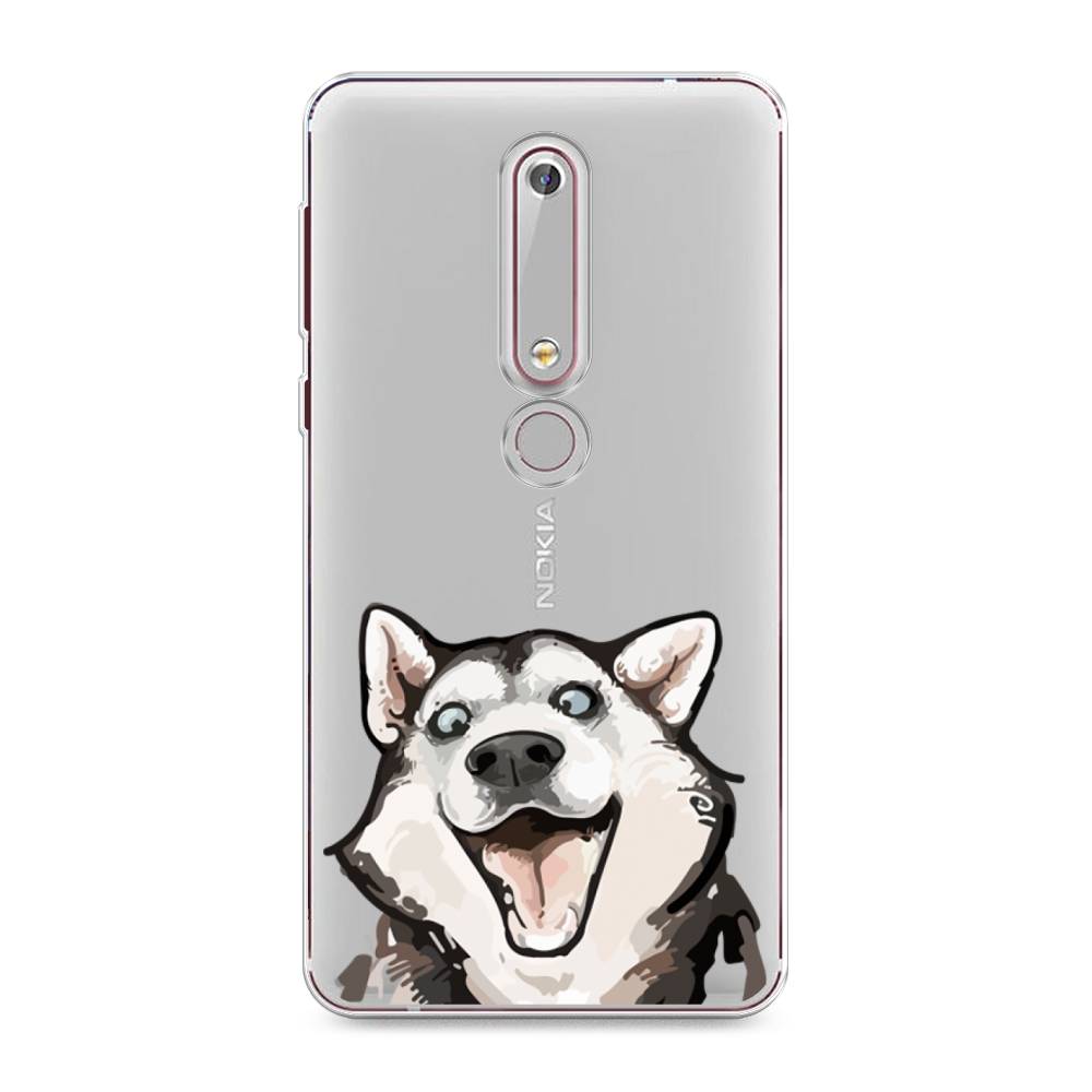 

Чехол Awog на Nokia 6 2018 / Нокиа 6 2018 "Радостный хаски", Белый;голубой;черный, 120950-1