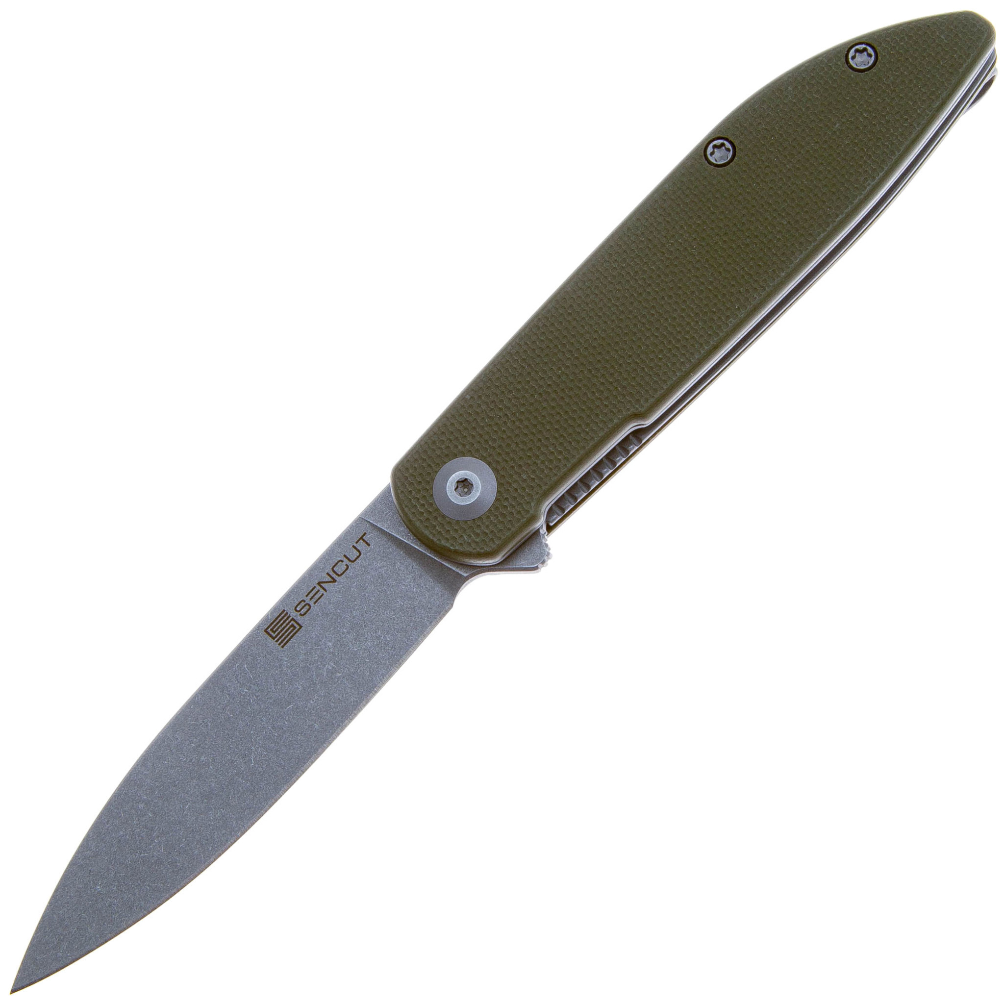 Нож складной туристический SENCUT Bocll II D2 Steel Gray Stonewashed Handle G10 OD Green