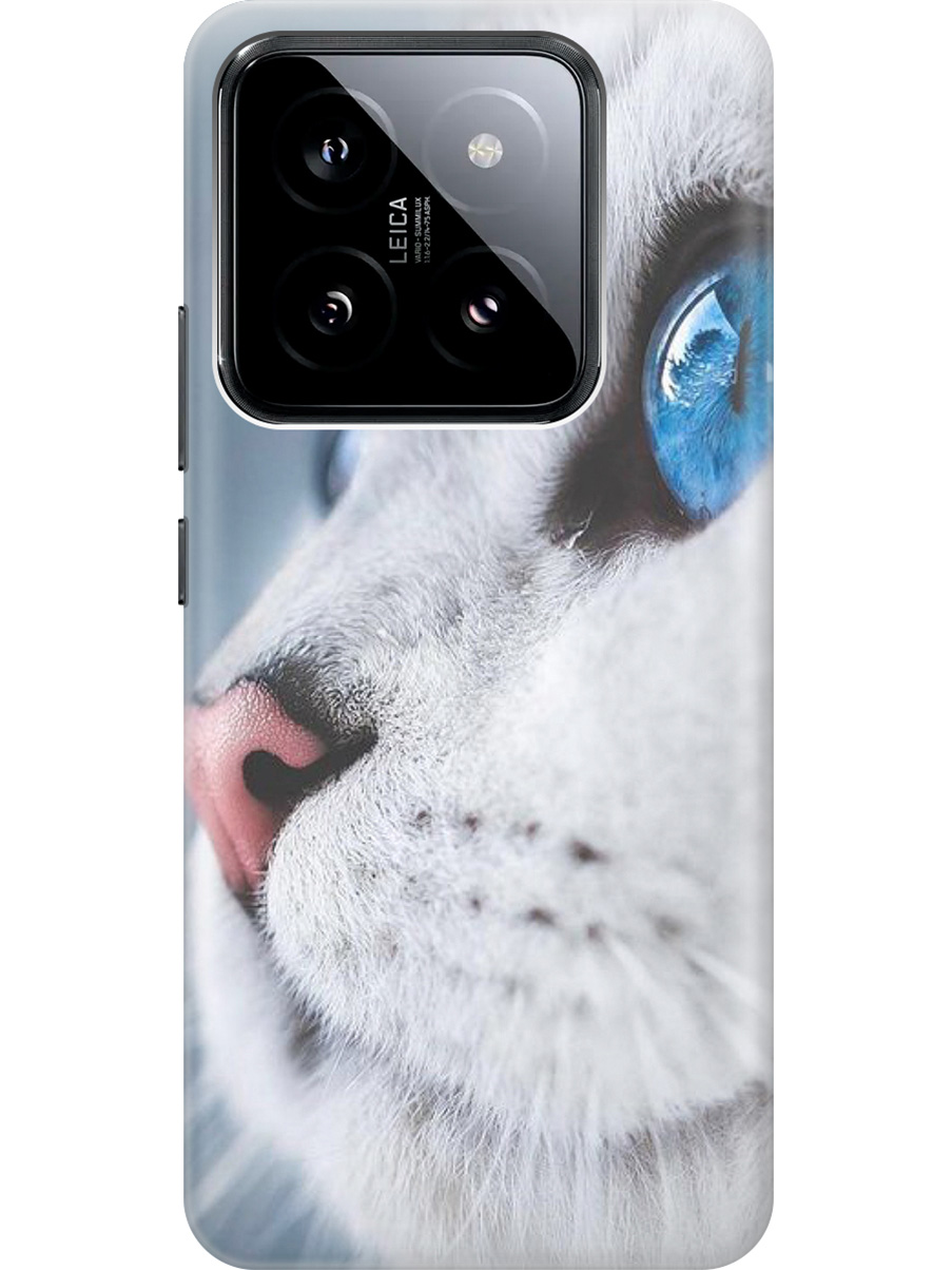 

Силиконовый чехол на Xiaomi 14 Pro с рисунком "Кошачий взгляд", Белый;голубой, 20012089