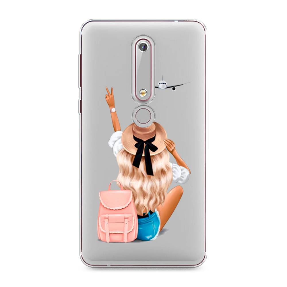 

Чехол Awog на Nokia 6 2018 / Нокиа 6 2018 "Автостопом самолетом", Бежевый;розовый;голубой, 120950-7