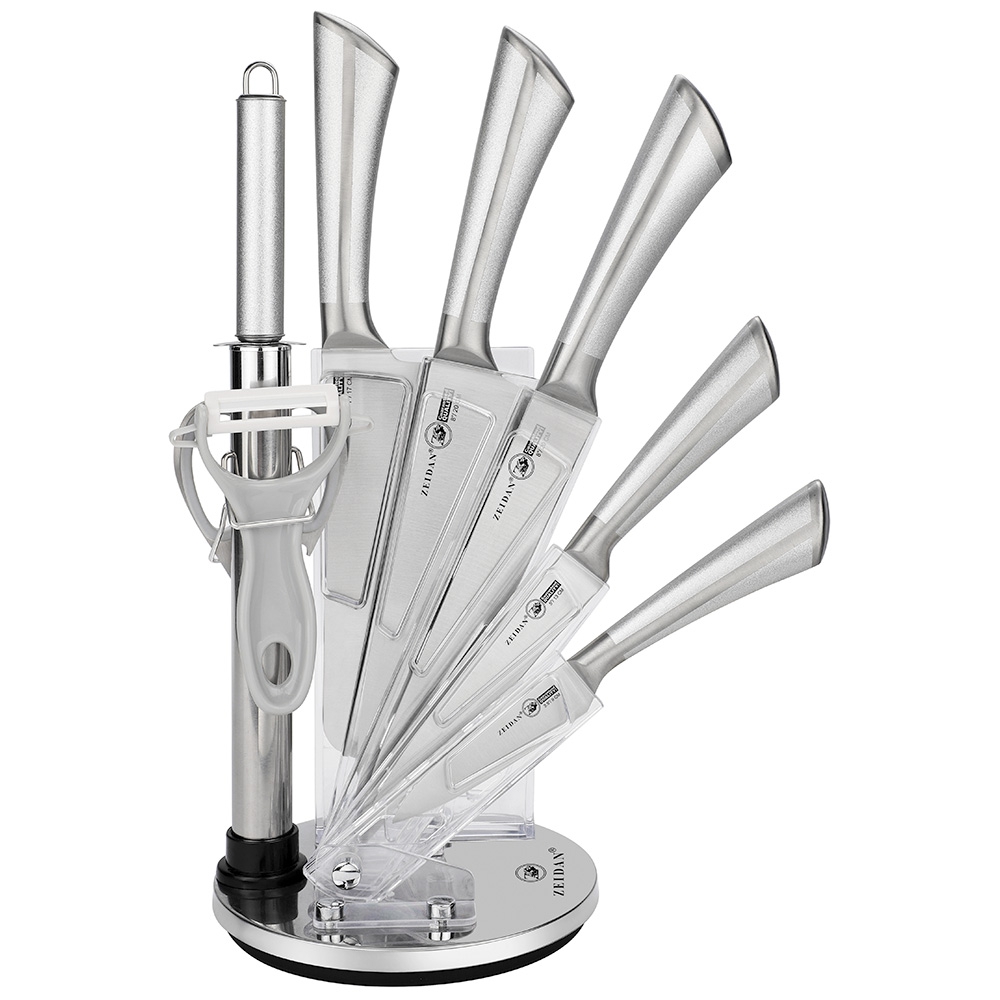 Набор ножей кухонных ZEIDAN на подставке 9 предметов, сталь