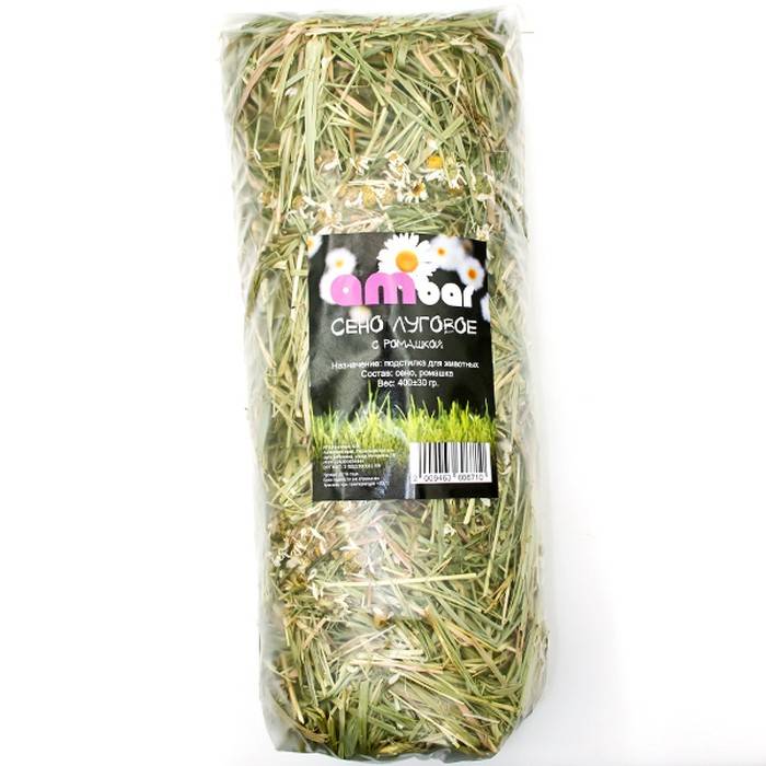 Наполнитель для грызунов Ambar, сено луговое с ромашкой, 2 шт по 400 гр