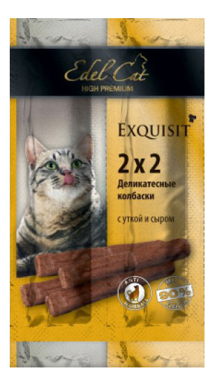 фото Лакомство для кошек edel cat exquisit мини-колбаски утка & сыр, 4 шт