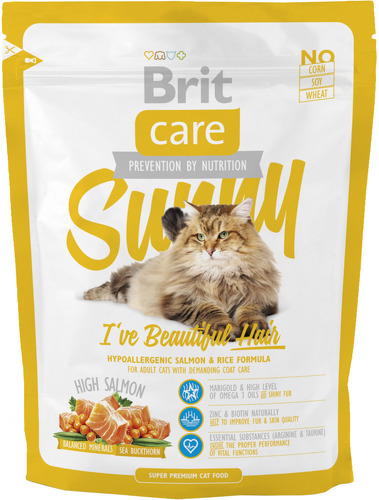 фото Сухой корм для кошек brit care sunny beautiful hair, для кожи и шерсти, лосось, 0,4кг