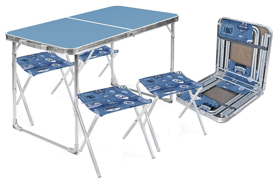 Набор: стол складной + 4 стула дачных складных НИКА, ССТ-К2 голубой