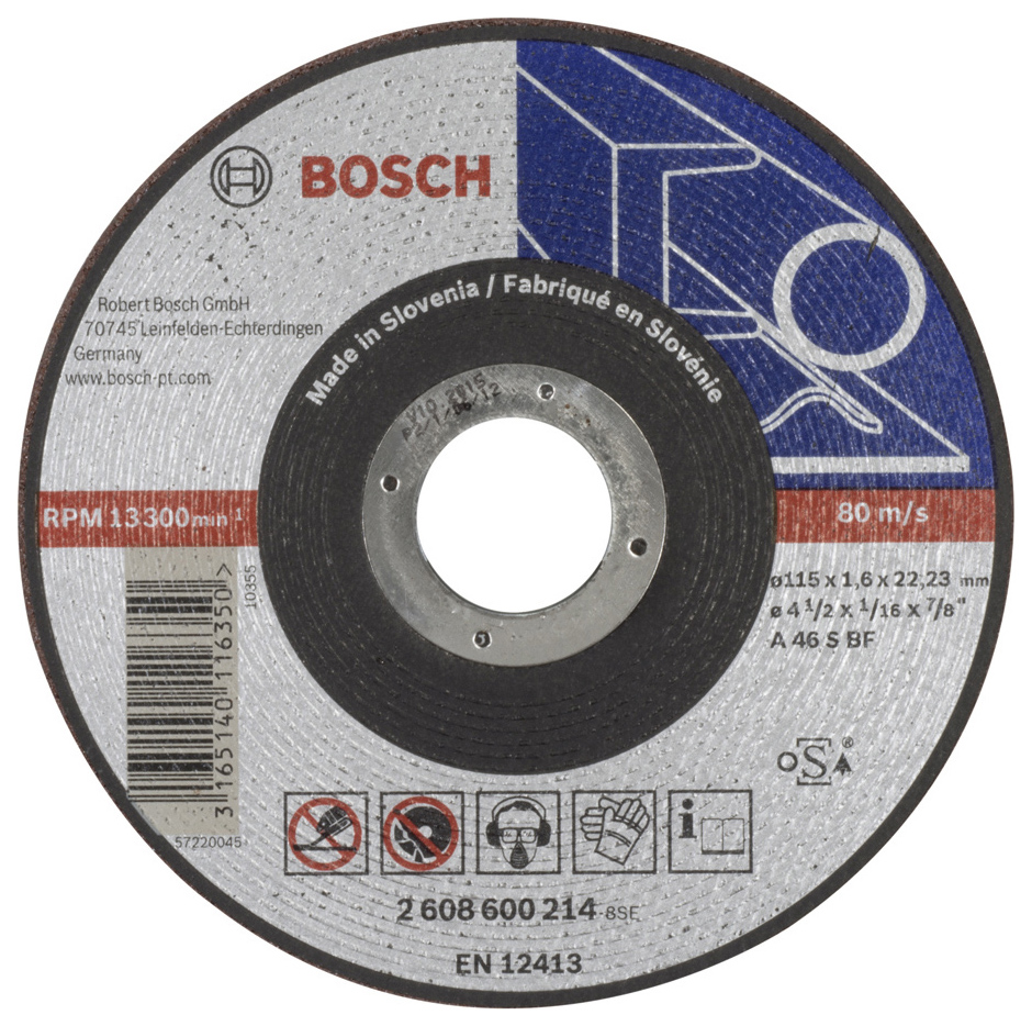 Диск отрезной абразивный Bosch МЕТАЛЛ 115Х1,6 мм 2608600214 обдирочный абразивный диск для дрели rockforce
