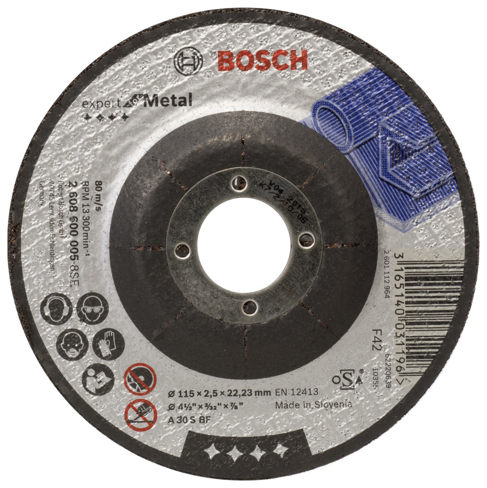 фото Диск отрезной абразивный bosch металл 115х2,5 мм вогн 2608600005