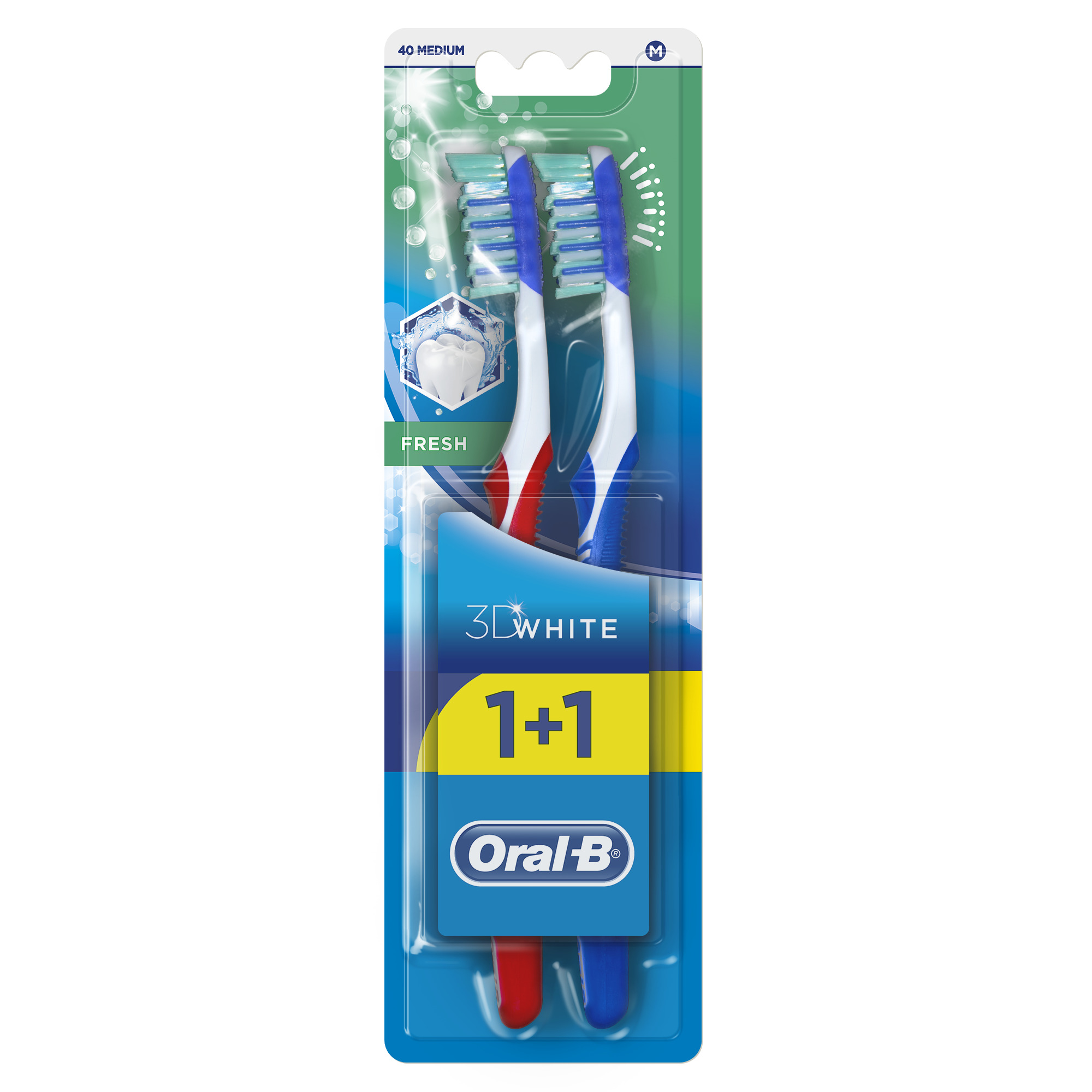 

Зубная щетка Oral-B 3D White Свежесть 40 средняя 1+1шт, зубная щетка 81466201