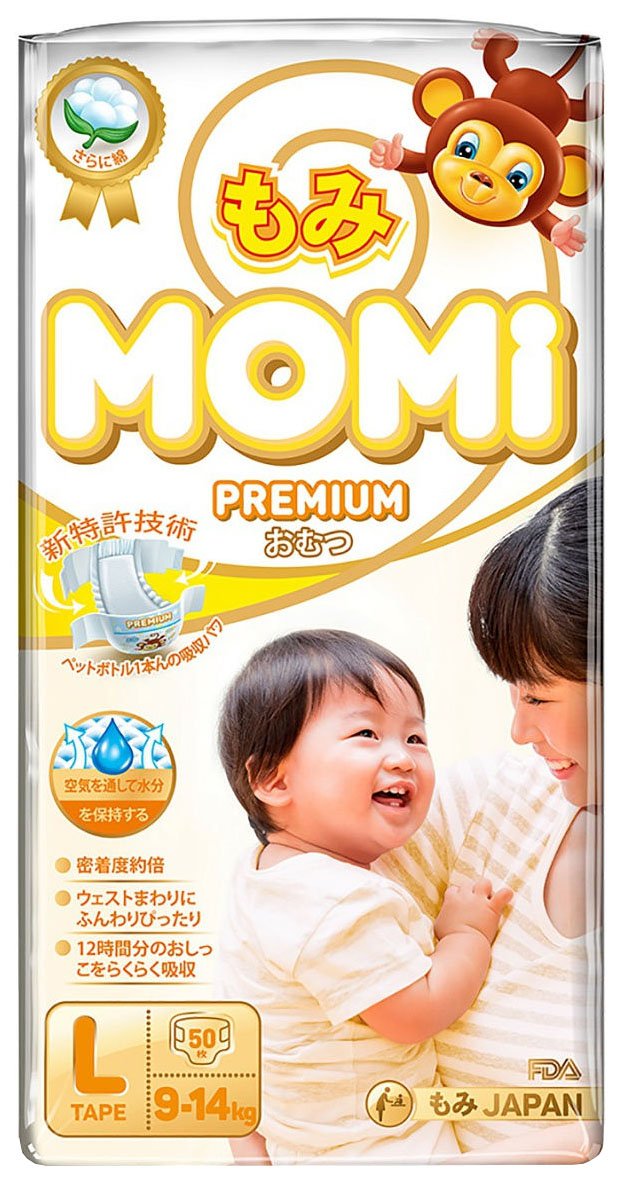 фото Подгузники momi premium, размер l (9-14 кг), 50 штук