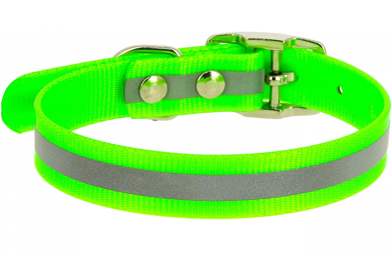 Ошейник Каскад со светоотражающей полосой зеленый для собак (15 мм (26-35 см), Зеленый)
