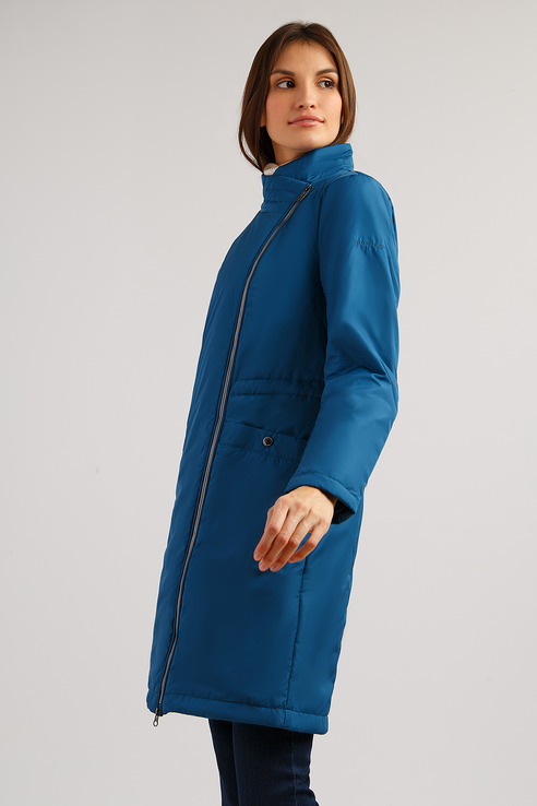 фото Утепленное пальто женское finn flare b19-11020 синее 44