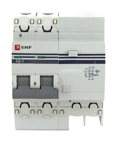 Дифференциальный автомат АД-2 50А/100мА (хар. C, AC, электронный, защита 270В) 4,5кА EKF