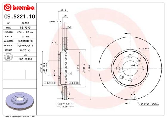 фото Тормозной диск brembo 09.5221.10