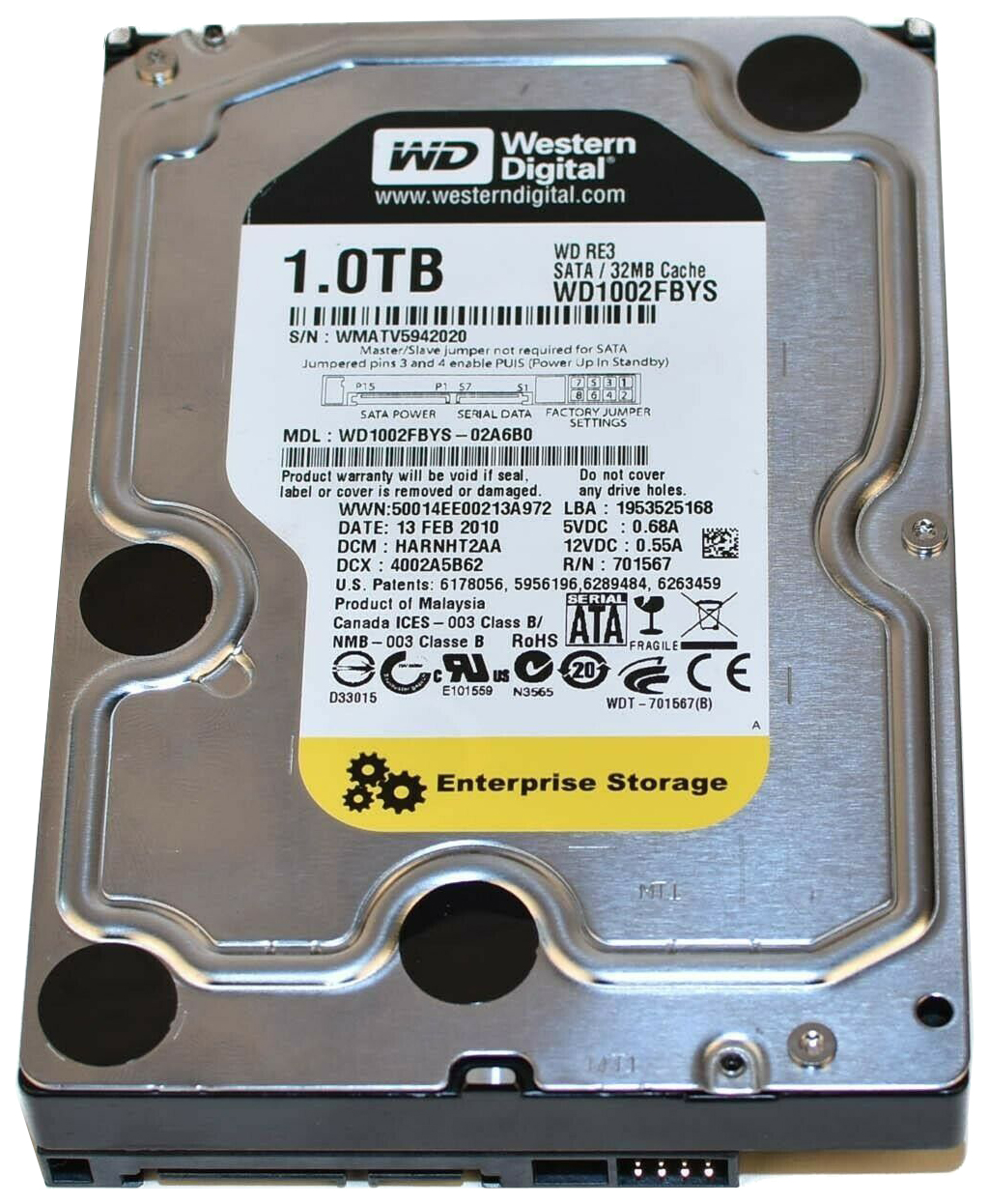 

Жесткий диск WD RE3 1ТБ (WD1002FBYS), RE3