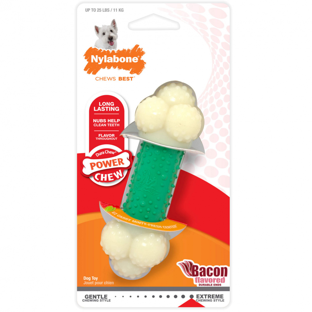 фото Жевательная игрушка для собак nylabone косточка экстра жесткая с ароматом бекона xs