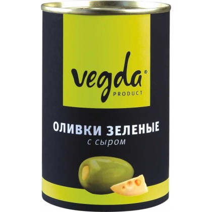 фото Оливки зеленые вегда с сыром жестяная банка vegda product