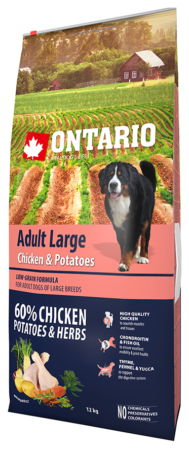 фото Сухой корм для собак ontario dog adult large, курица, картофель, 12кг