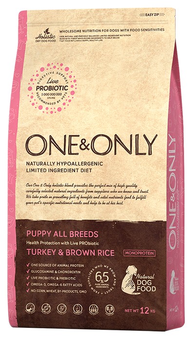 

Сухой корм для щенков ONE&ONLY Puppy All Breeds, индейка, рис, 12кг, Puppy All Breeds