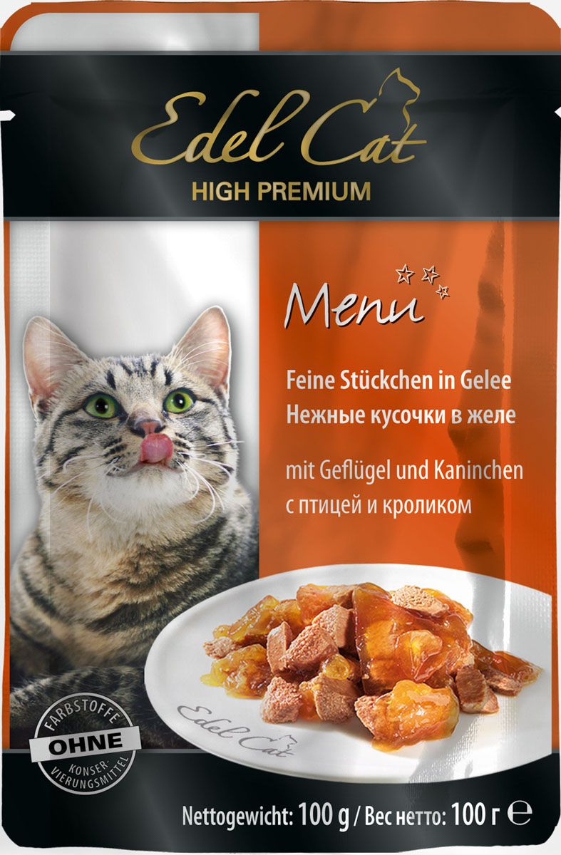 фото Влажный корм для кошек edel cat, домашняя птица, кролик, 100г