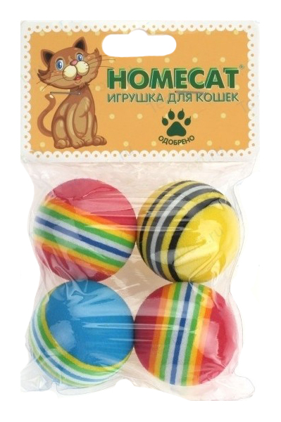 Игрушка для кошек Homecat Мячи радужные гремящие, диаметр 4,2 см, 4 шт