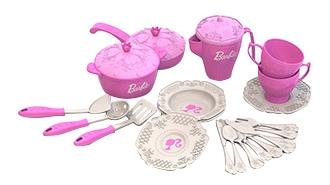 Набор кухонной и чайной посудки Barbie, 21 предмет в сетке набор barbie няня купание fxh05 барби