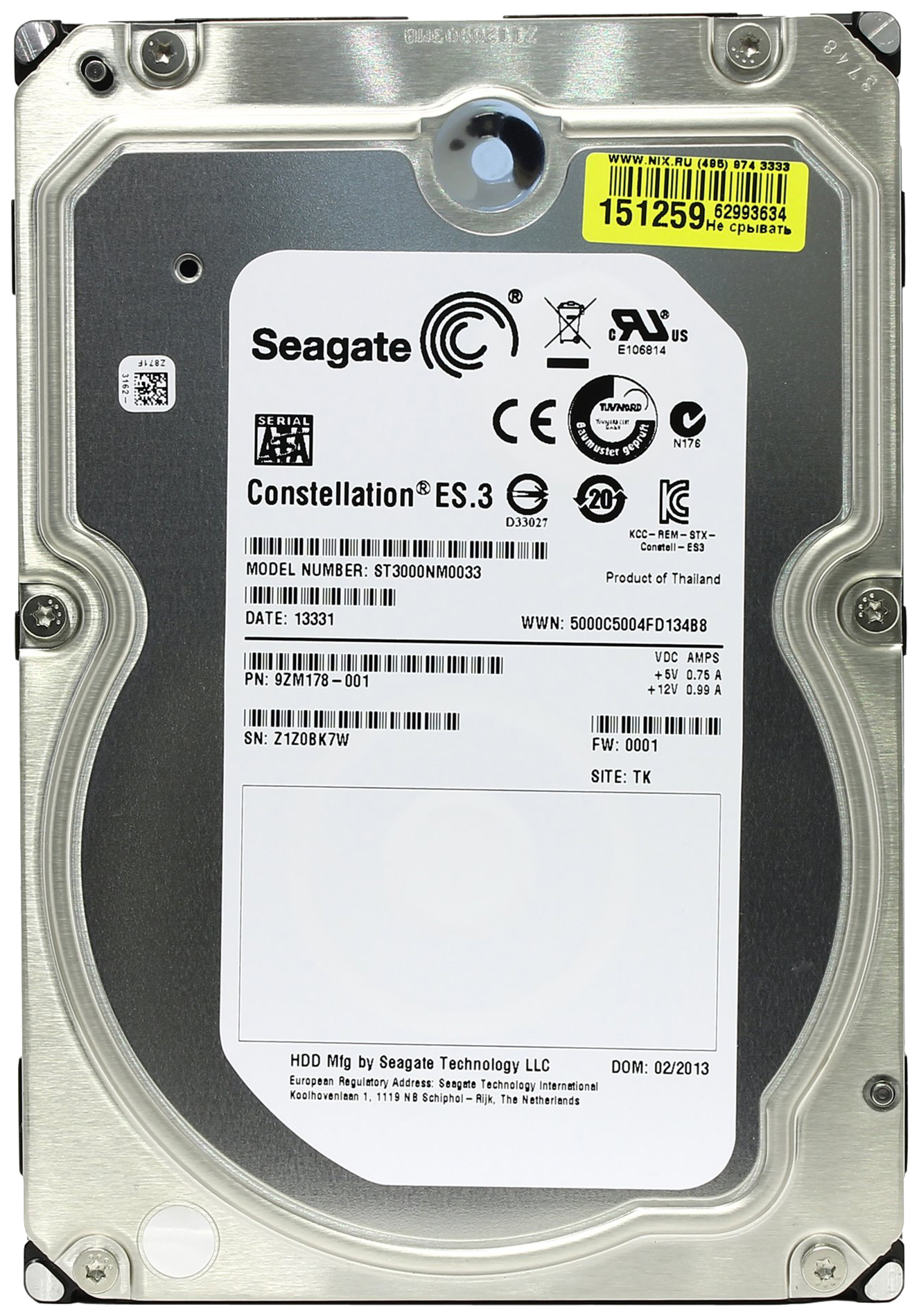 фото Внутренний жесткий диск seagate constellation es.3 3tb (st3000nm0033)