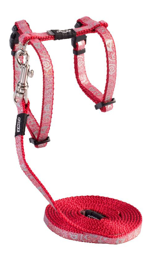 

Шлейка с поводком для кошек Rogz SparkleCat S-11мм 1,8 м, Красный, SparkleCat