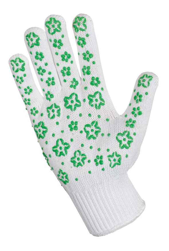 Перчатки для уборки Хозяюшка Мила трикотажные с дизайн напылением ПВХ, green
