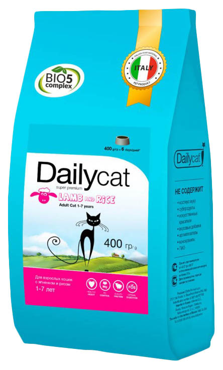 Сухой корм для кошек Dailycat Adult, ягненок и рис, 0,4кг